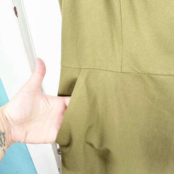 J. Crew Promotion Sheath Dress Asymmetrical Neckline Pencil Style Army Green 14 - Picture 5 of 10